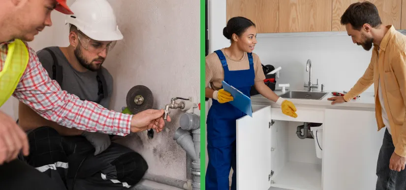 A plumber fixing a leaky pipe
